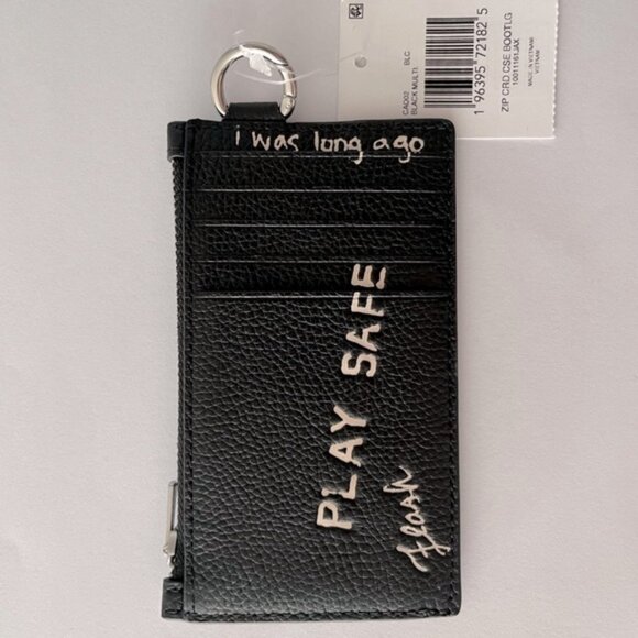 NWT COACH REXY SKETCH PRINT BLACK LEATHER ZIP CARD CASE CA002 - Picture 3 of 5